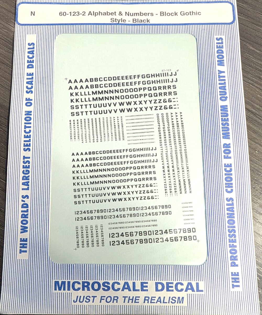 Microscale 60-123-2 N Scale Black Alphabet & Numbers Block Gothic Style Decals