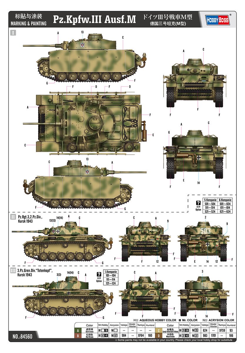 Hobby Boss 84560 1:35 Pz.Kpfw.III Ausf.M Armor Plastic Model Kit