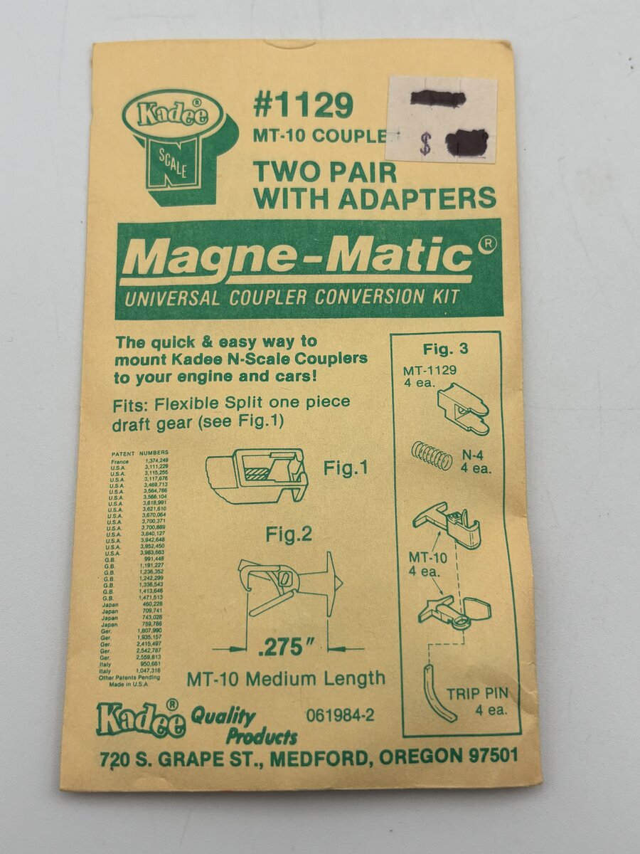 Kadee 1129 N MT-10 Couplers With Adapters