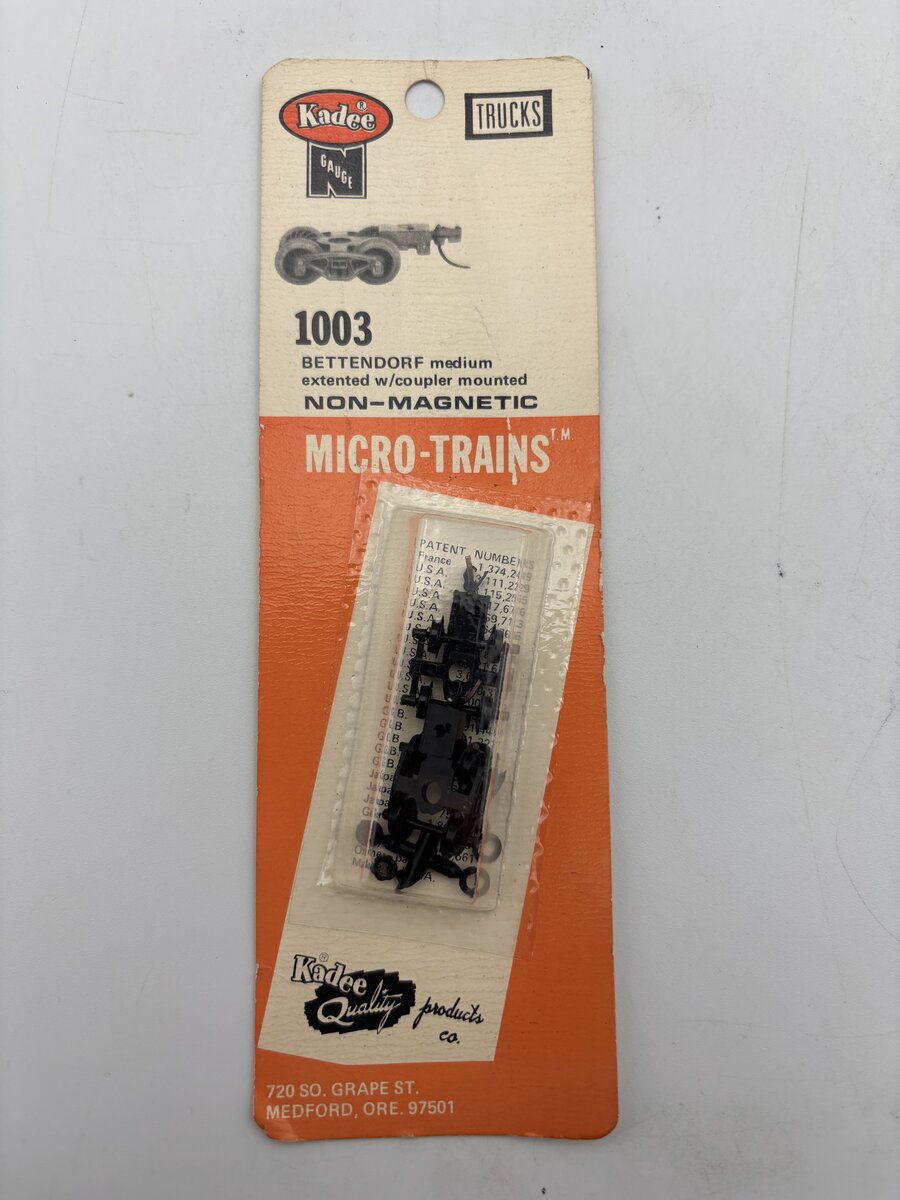 Kadee 1003 N Bettendorf Medium Extended w/Coupler Mounted Non-Magnetic Trucks