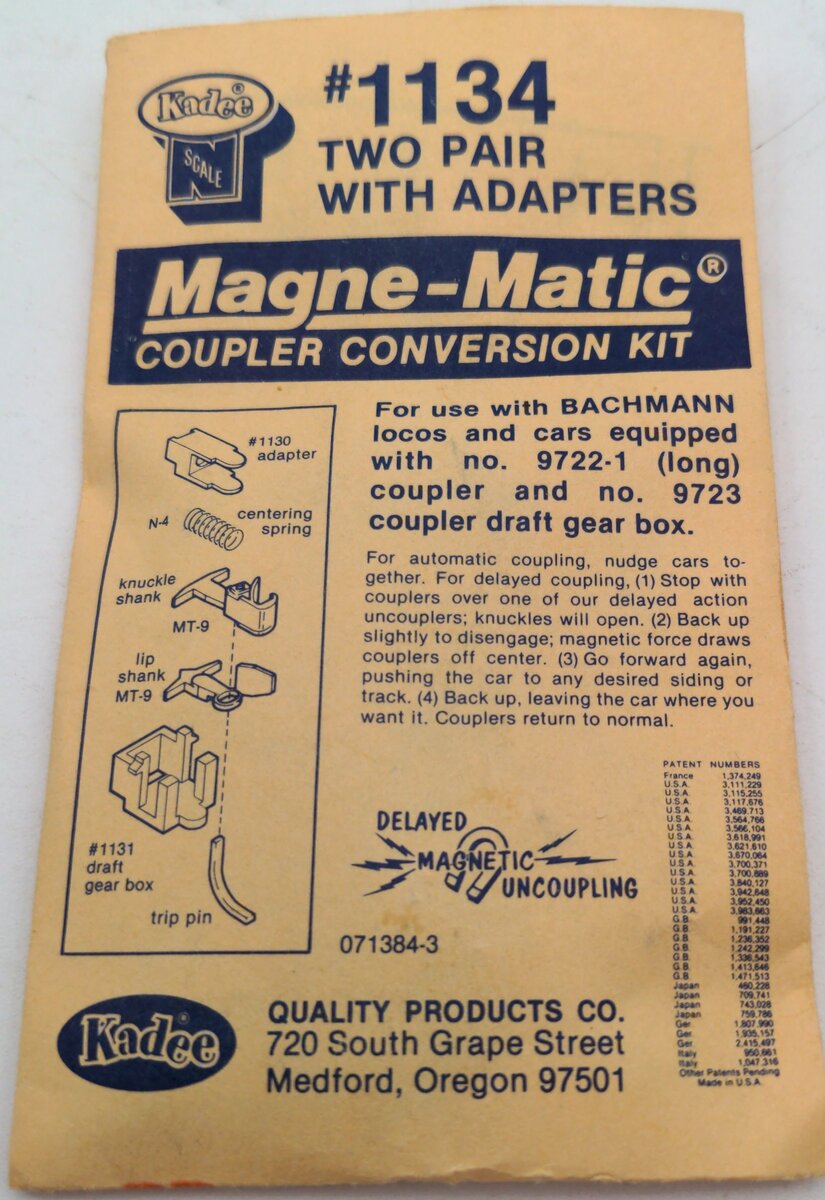 Kadee 1134 N Scale Magne-Matic Coupler Conversion Kit 2 Pair w/Adapters