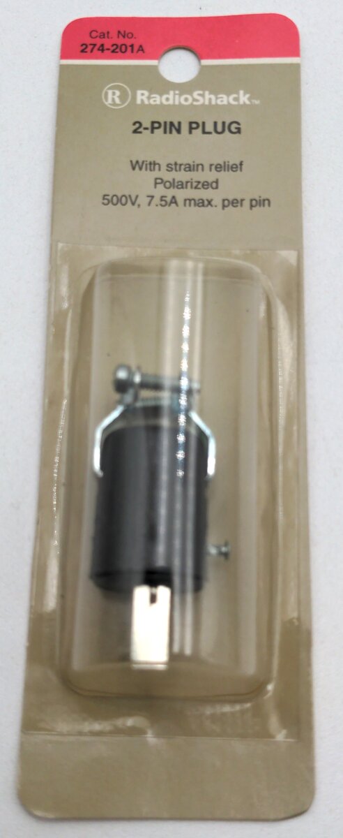 Radio Shack 274-201 2 Pin Plug w/ Strain Relief Polarized 500v 7.5A Max Per Pin