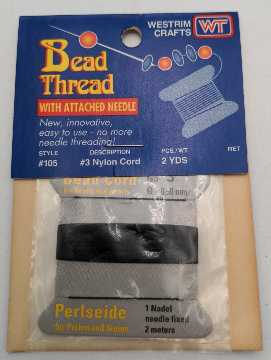 Westrim Crafts 105 SZ3 Twist #3 Nylon Cord Black W/ Needle Attached
