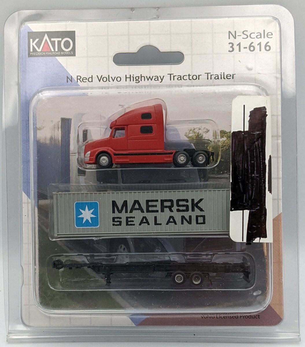 Kato 31-616 N Red Volvo Tractor Trailer W/40' Evergreen Container & Chassis