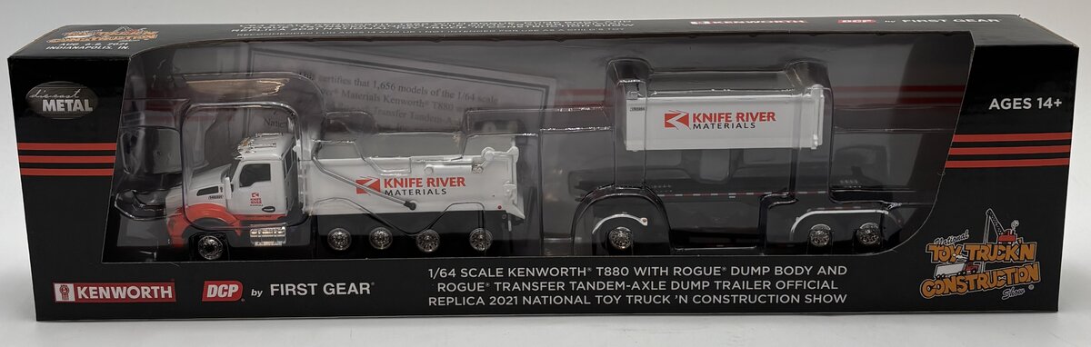 First Gear 69-1068 1:64 Knife River Kenworth T880 4-Axle Dump w/ Transfer Dolly