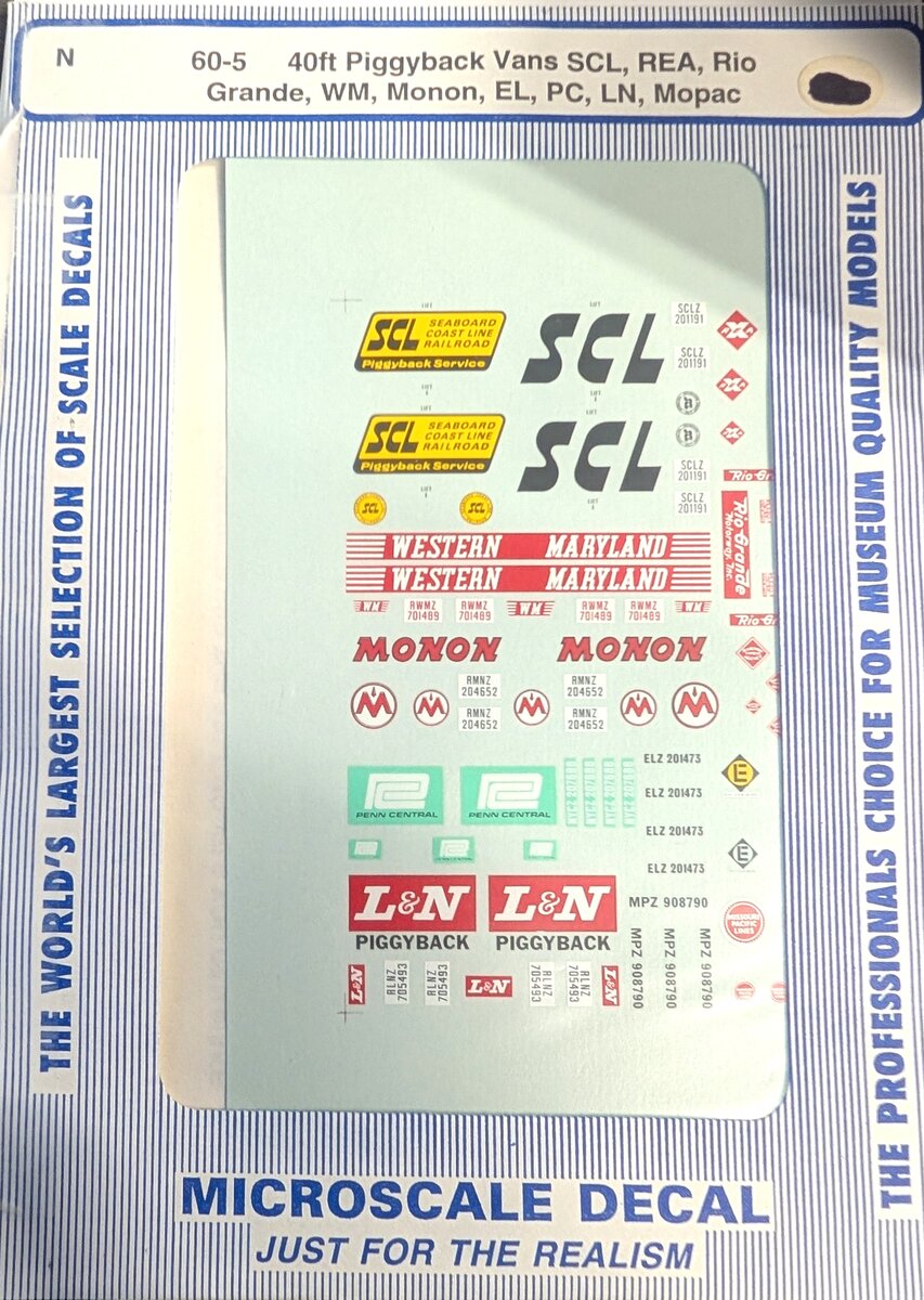 Microscale 60-5 N 40FT Piggyback Vans Variety Decal Set