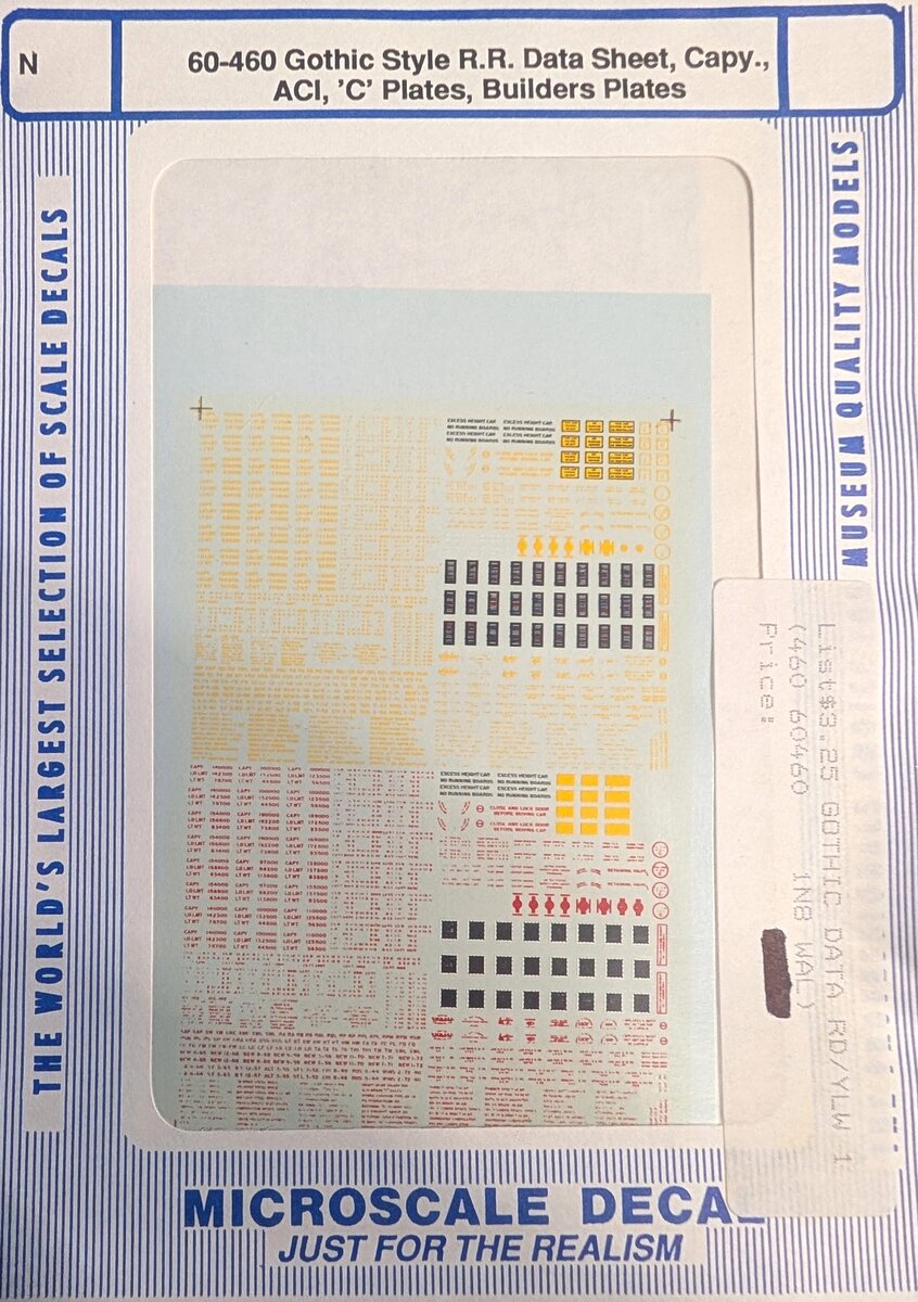 Microscale 60-460 N Gothic Style R.R. Data Sheet Builders Plates Decal Set