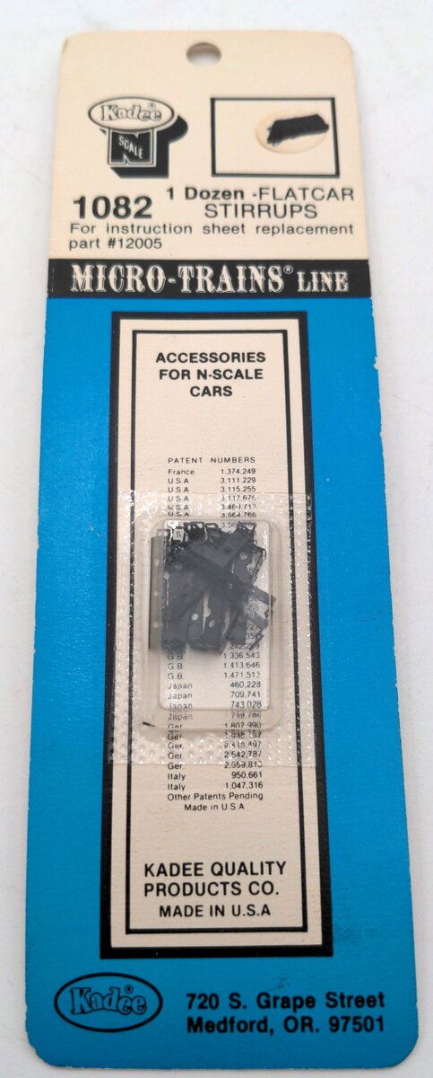 Micro-Trains 1082 N Scale Flatcar Stirrups (Pack of 12)