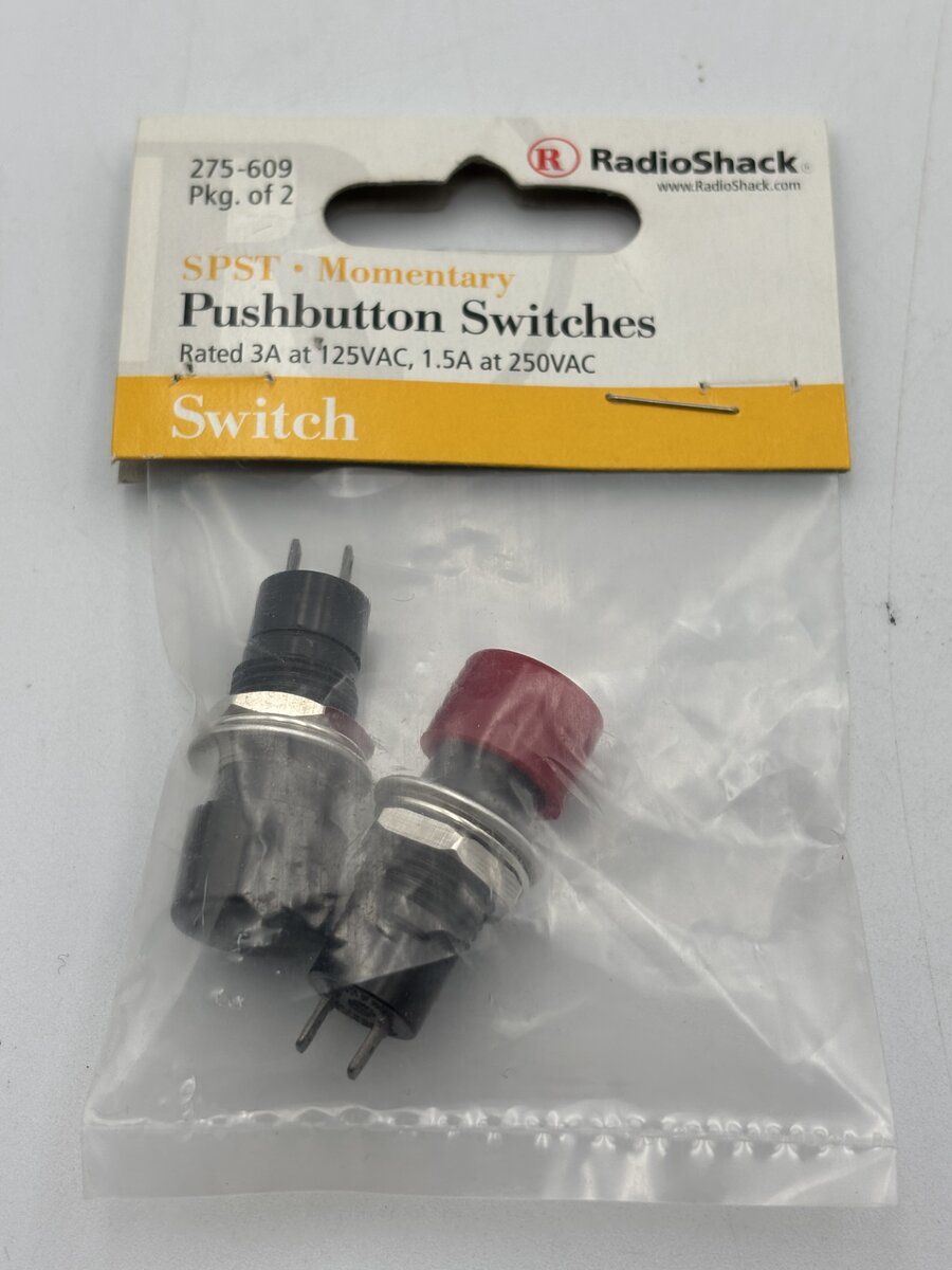 Radio Shack 275-609 Pushbutton Switches 3A At 125Vac/1.5A At 250VAC (Set of 2)
