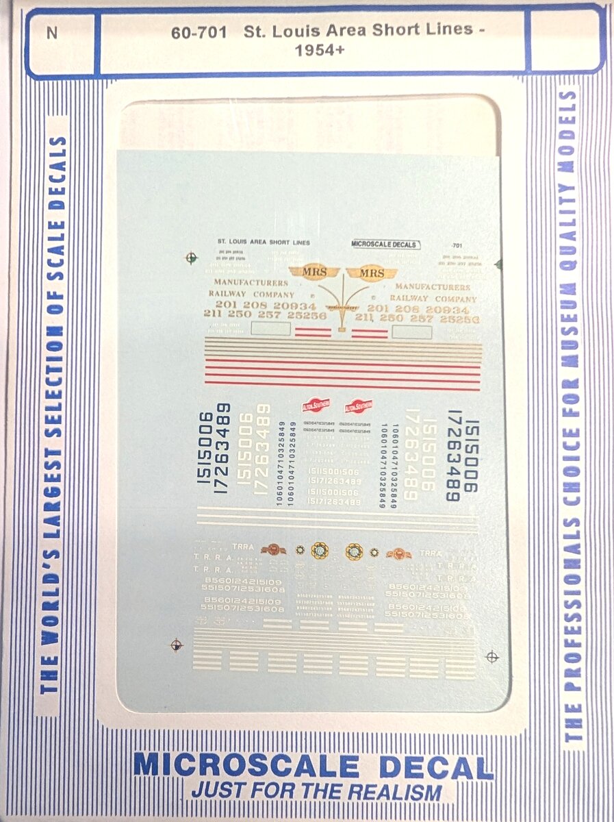 Microscale 60-701 N St. Louis Area Short Lines 1954+ Decal Set