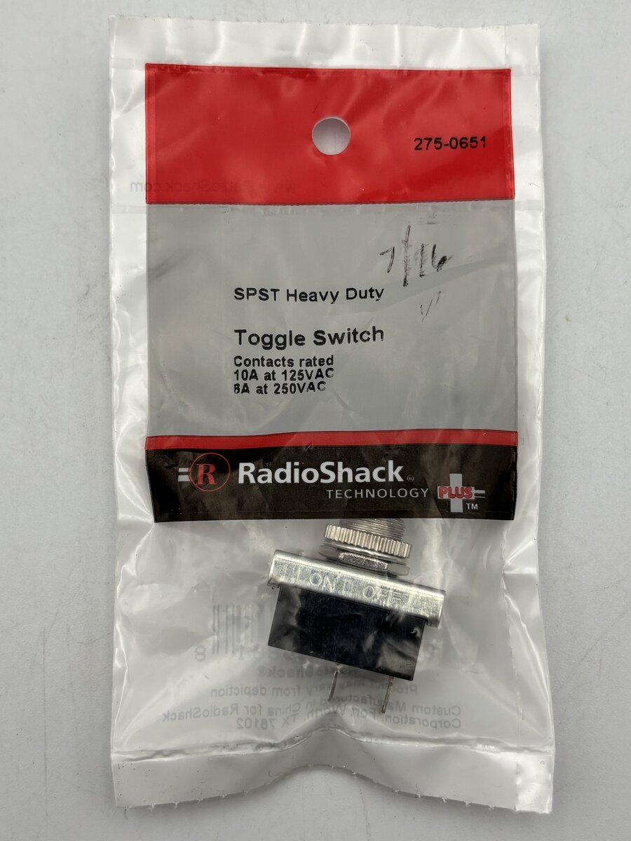 Radio Shack 275-0651 SPST Heavy Duty Toggle Switch 10A At 125VAC/6A At 250VAC