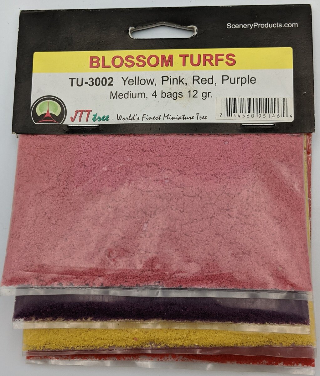 JTT Scenery Products TU3002 12gr. Medium Flowering Turf Yellow Pink Red Purple