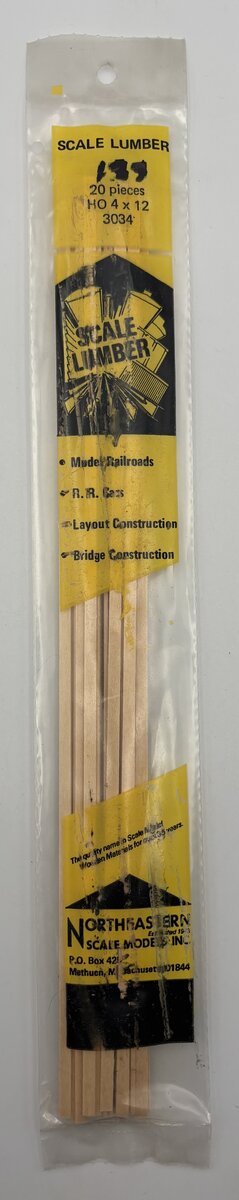Northeastern Scale Models 3034 HO Wood Strips for Milled Siding 4x12 Pack of 20