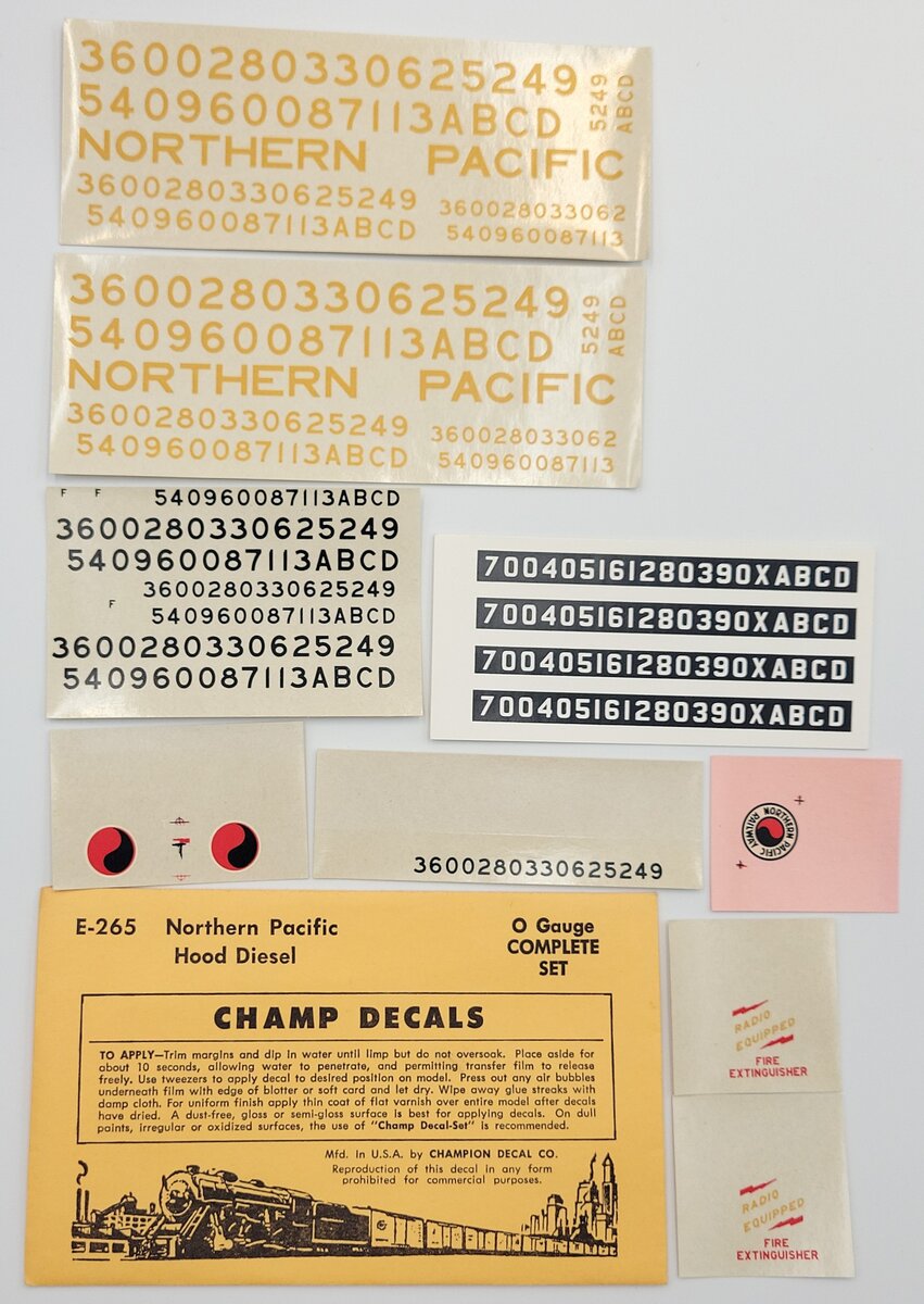Champ Decals E-265 Northern Pacific Hood Diesel Decal Set