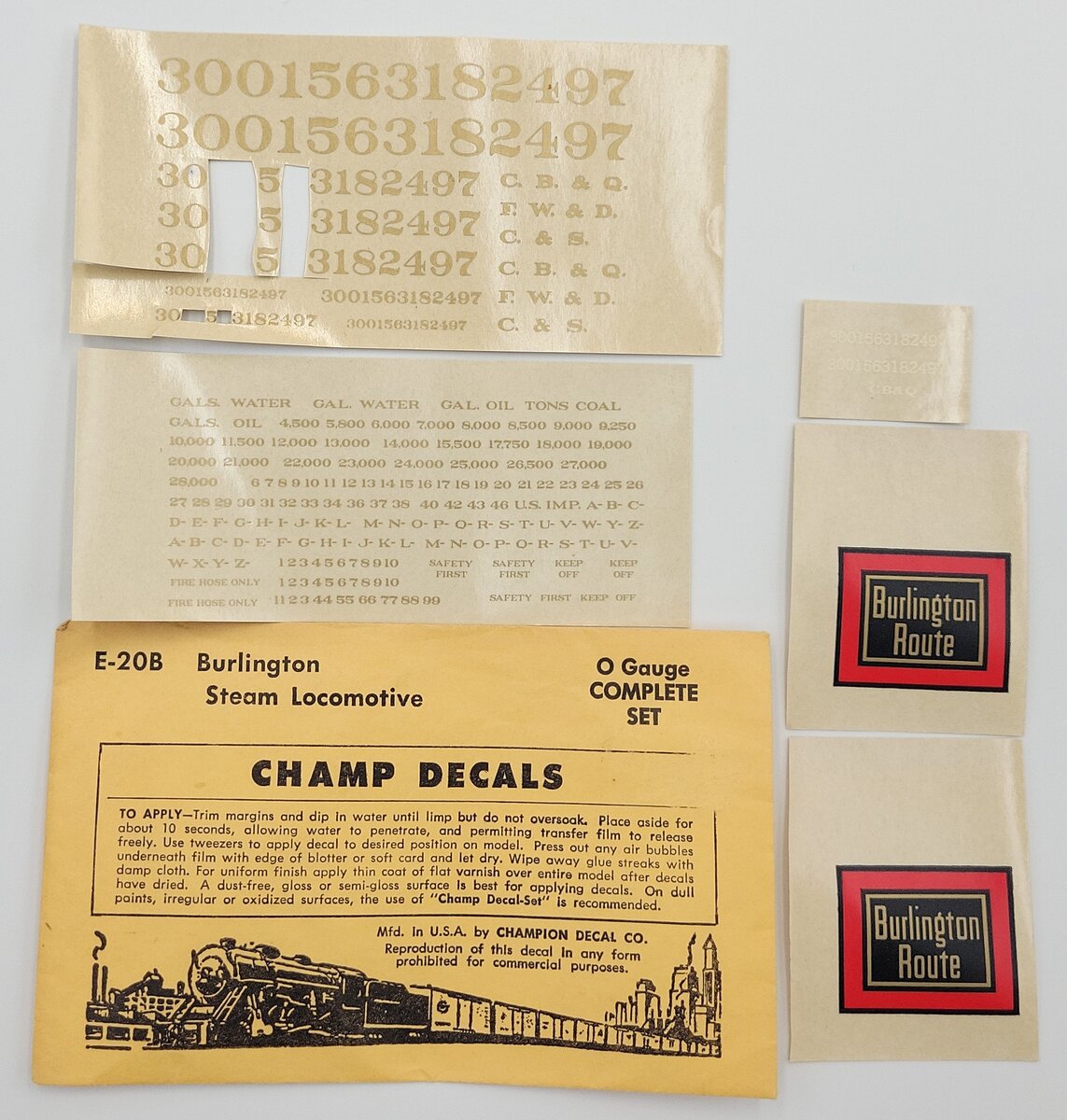Champ Decals E-20B Burlington Steam Locomotive Decal Set