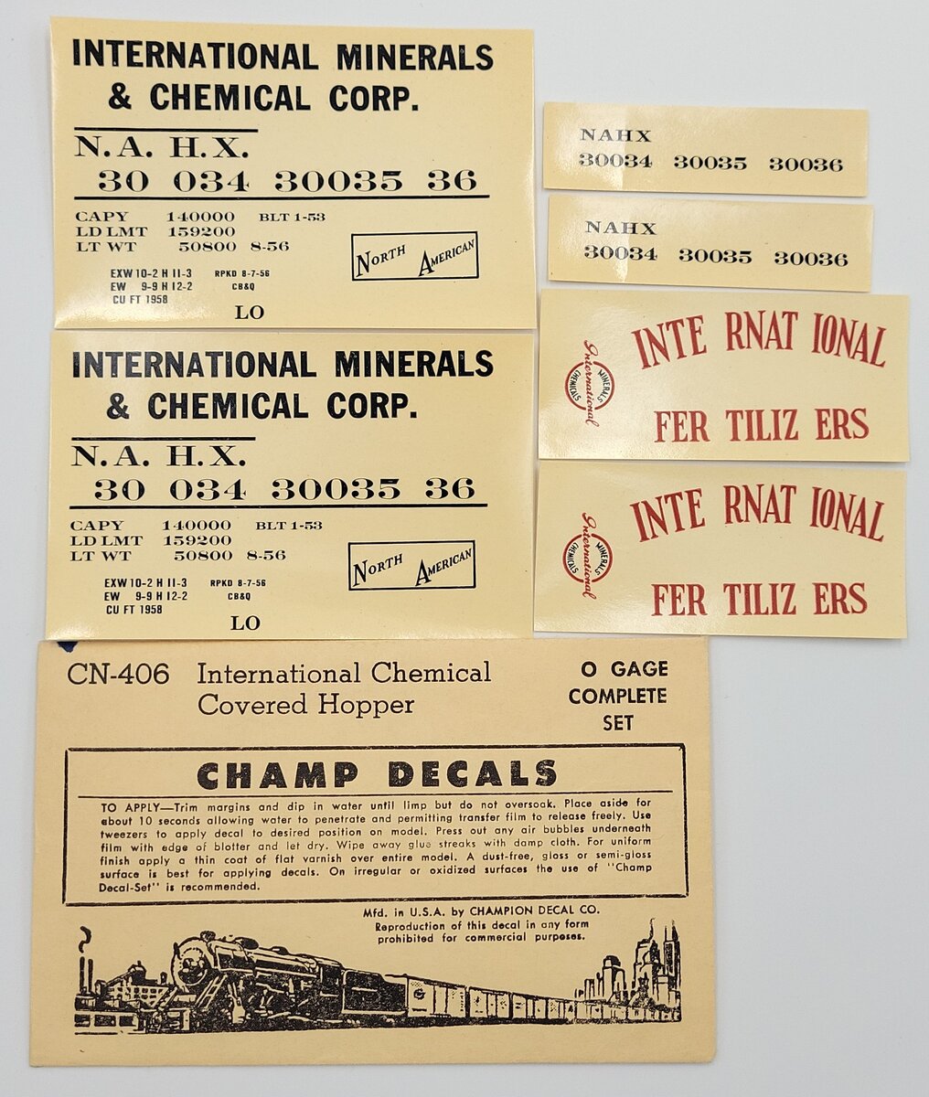 Champ Decals CN-406 International Chemical Covered Hopper Decal Set