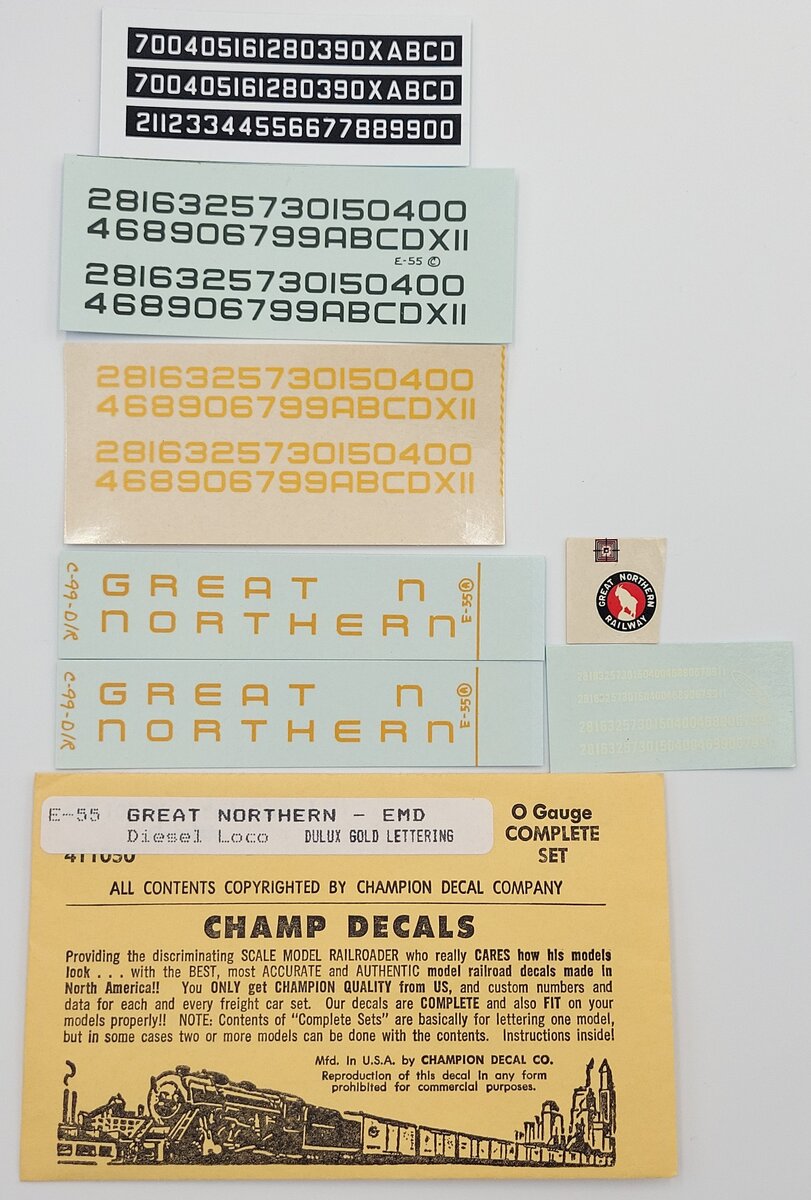 Champ Decals E-55 Great Northern Diesel Locomotive Decal Set