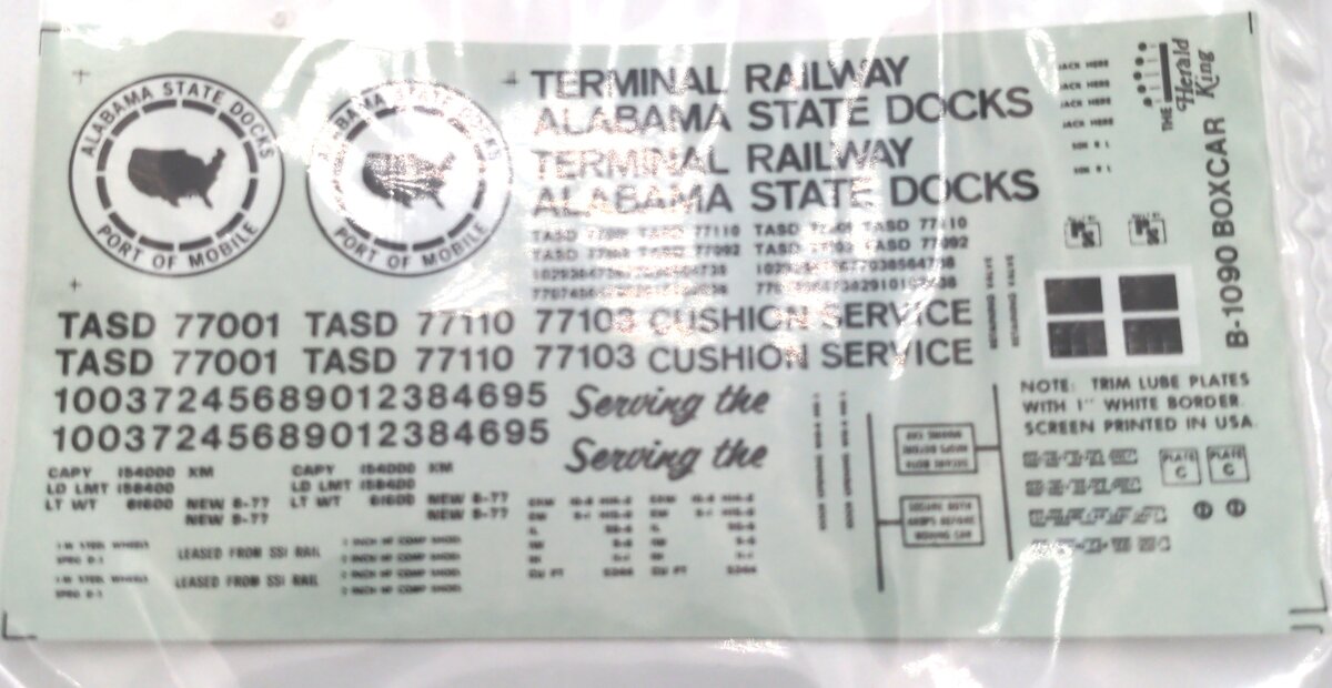 The Herald King B-1090 Terminal Railway Alabama State Docks Decal