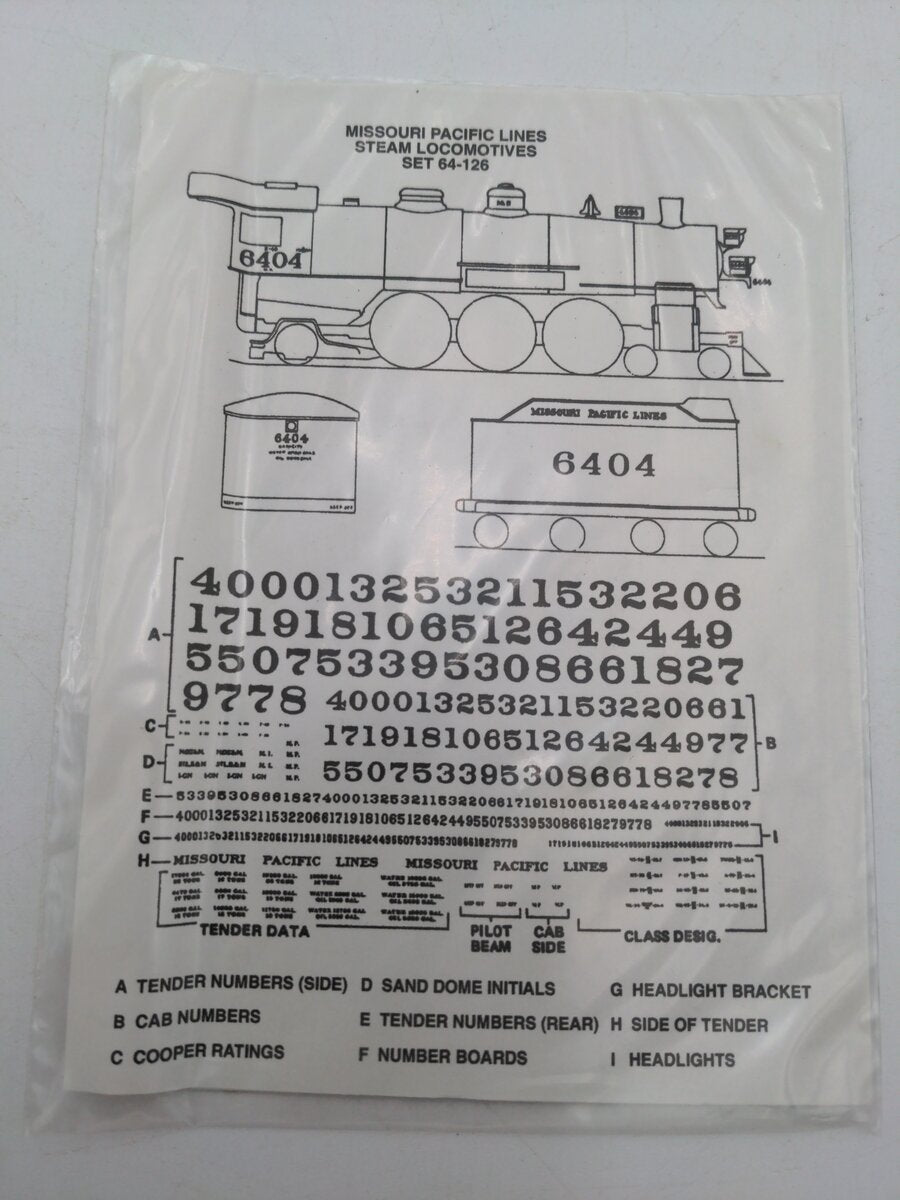 Oddballs Decals 64-126 Missouri Pacific Lines Steam Locomotives Decal Sheet