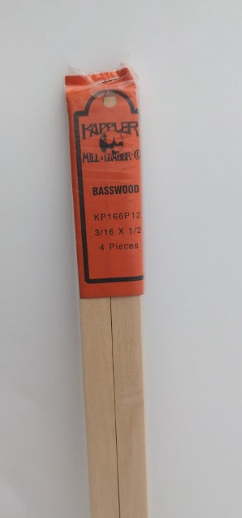 Kappler KP166P12 Unpainted Basswood 3/16 x 1/2 (Pack of 4)