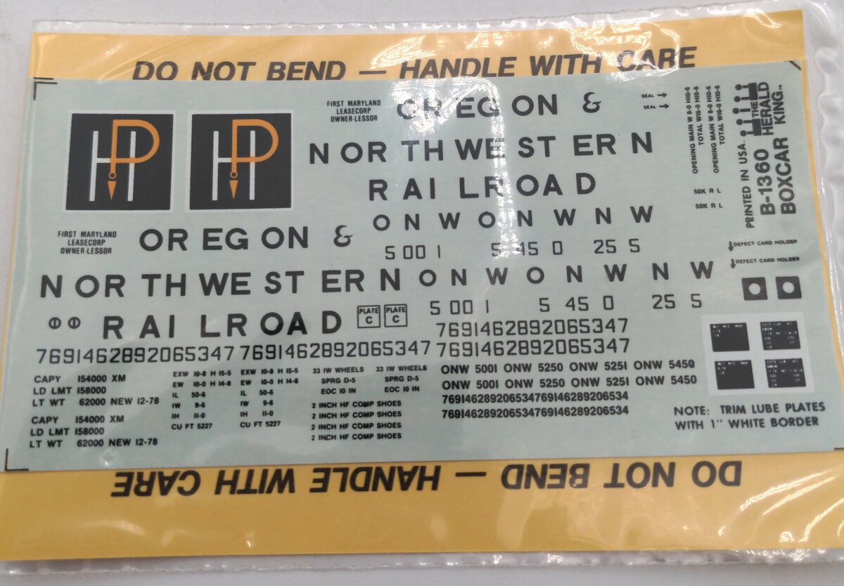 The Herald King B-1360 Oregon & Northwestern Railroad Decal