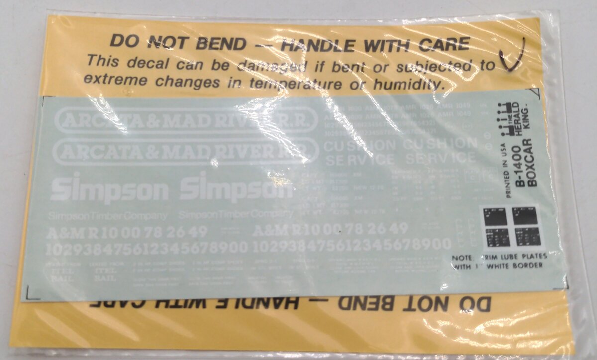 The Herald King B-1400 Arcata & Mad River R.R./Simpson Timber Co. Decal