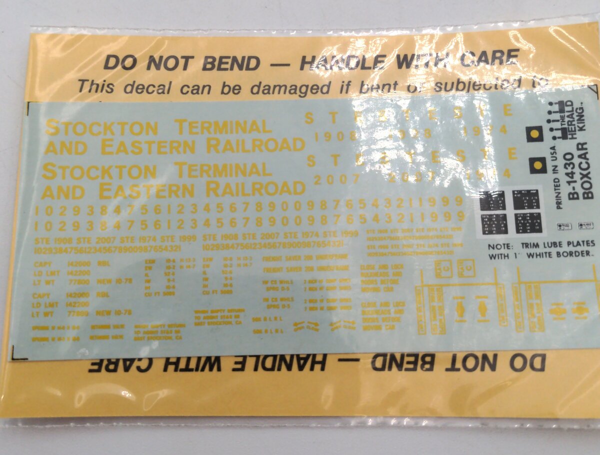 The Herald King B-1430 Stockton Terminal & Eastern Railroad Decal