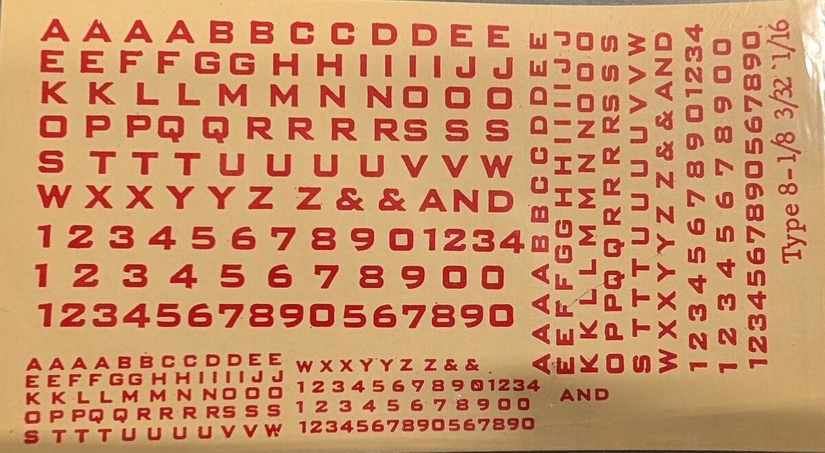 Walthers 934-808408 Type 8 Red Square Gothic Extended Alphabets Decal Set