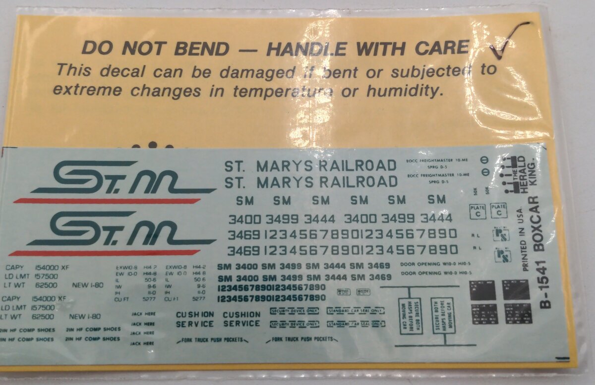 The Herald King B-1541 The Herald King St. Marys Railroad Decal Sheet