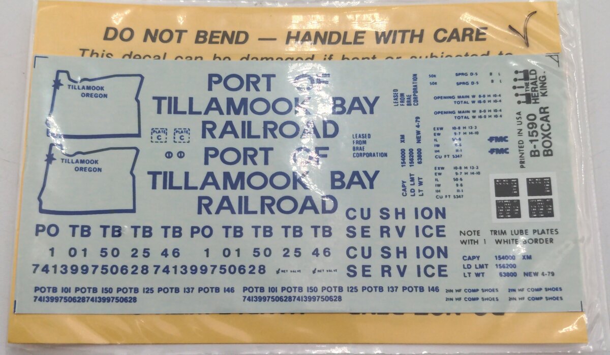 The Herald King B-1590 Port of Tillamook Bay Railroad Decal