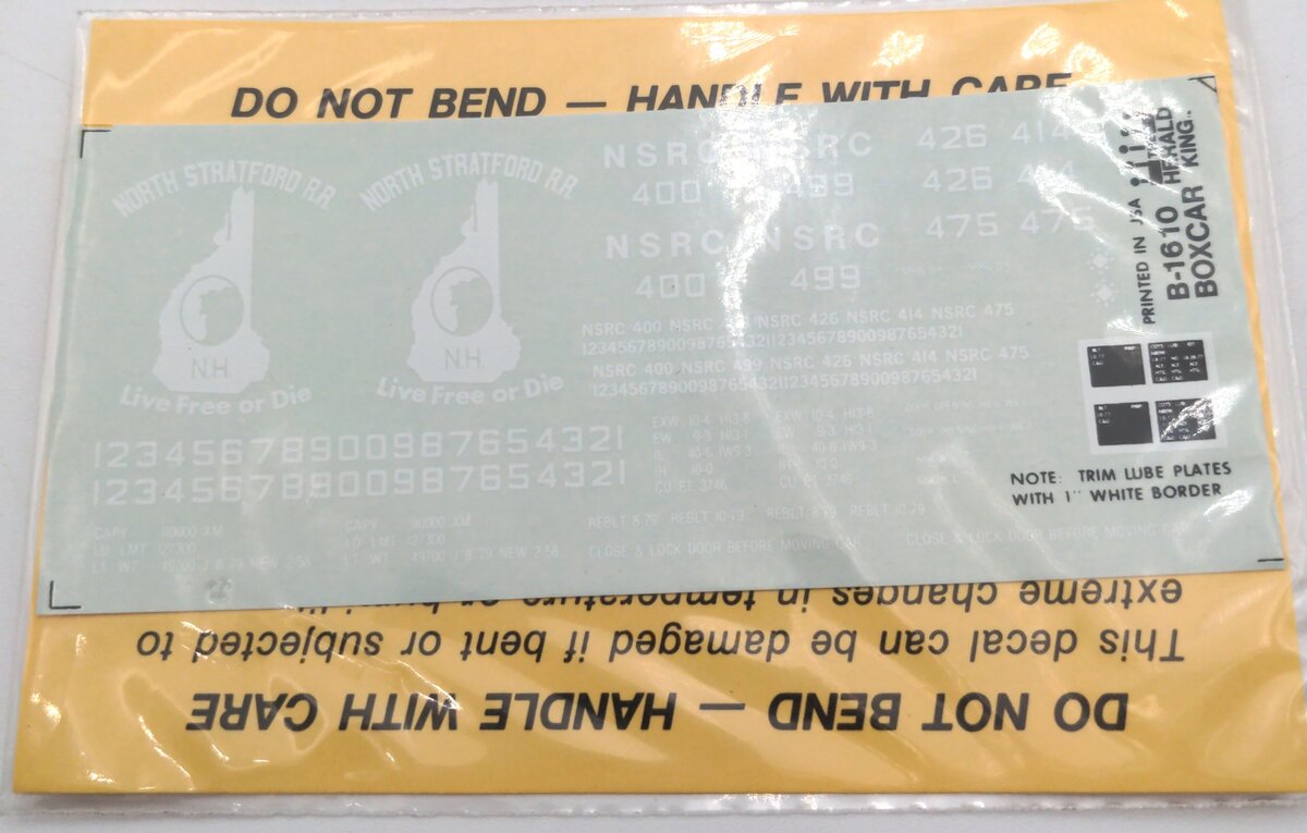 The Herald King B-1610 North Stratford R.R. Decal