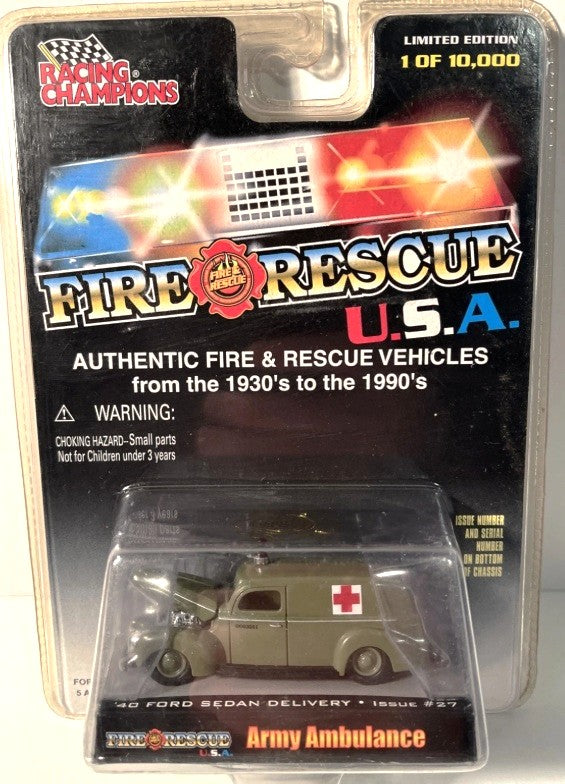 Racing Champions 94700 Fire Rescue 40' Ford Sedan Delivery #27 Army Ambulance