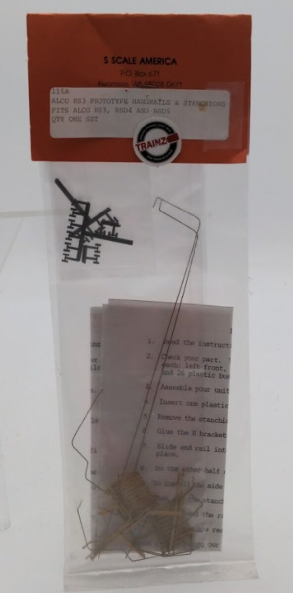 S Scale America 115A S Scale Alco RS3 Prototype Handrails&Stanchions One Set Kit