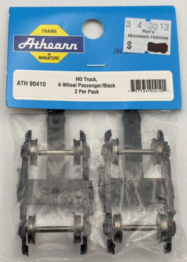 Athearn 90410 HO Black 4-Wheel Passenger Trucks w/Couplers (Pack of 2)