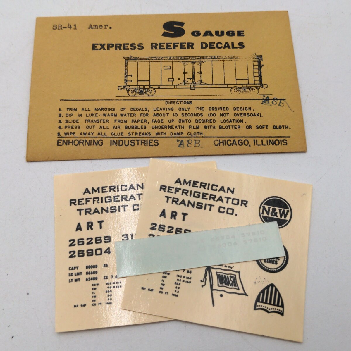 Enhorning Industries SR-41 S Scale American Refrigerator Transit Co. Decals