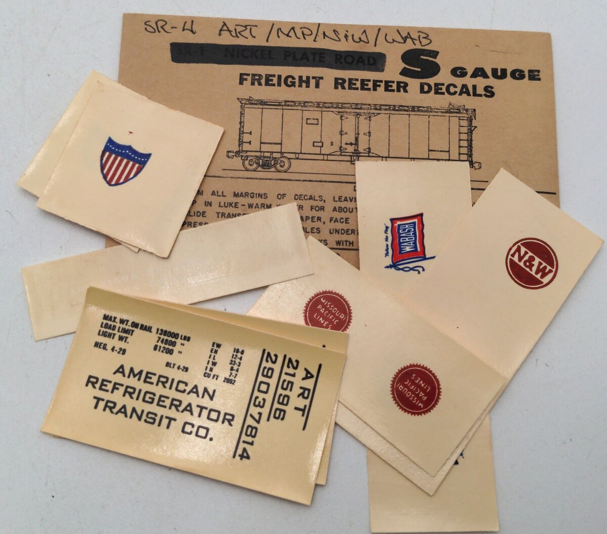 Enhorning Industries SR-4 S Scale ART, MP, N&W, WAB Decals