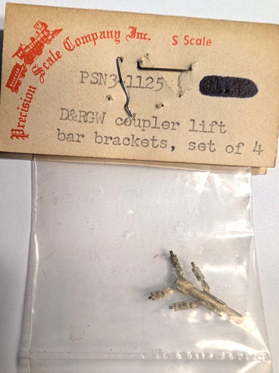 Precision Scale Co. 3-1125 S Scale D&RGW Coupler Lift Bar Brackets (Set of 4)
