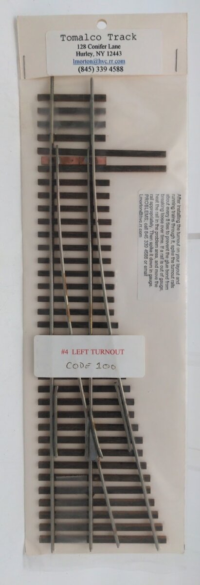 Tomalco 4 S Scale # 4 Left Hand Turnout Code 100 Nickel Silver
