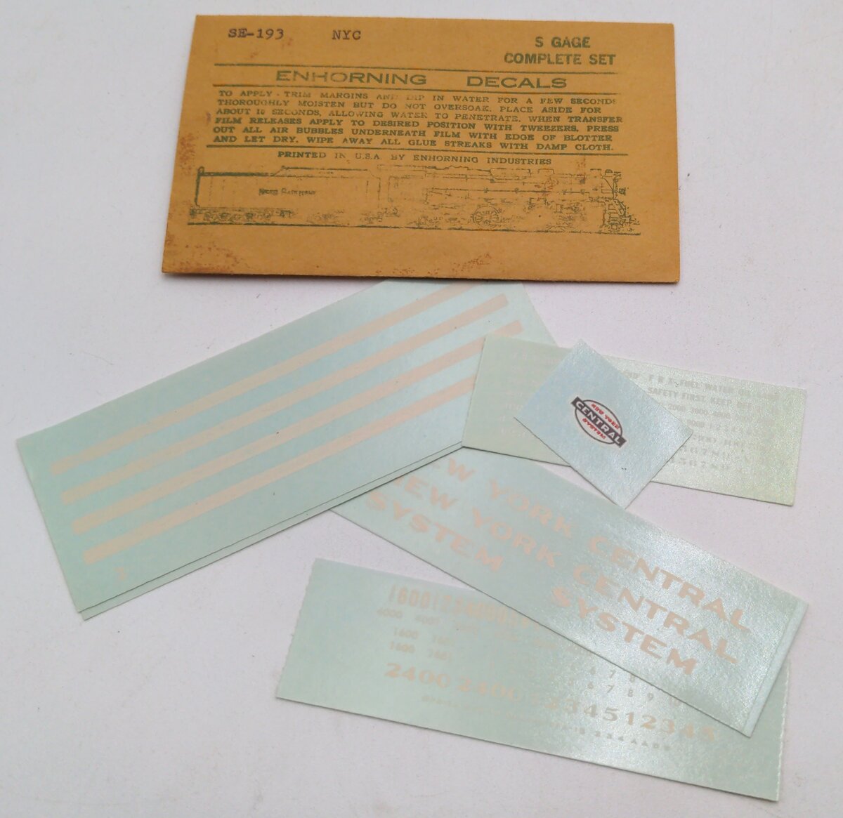 Enhorning Industries SE-193 S Scale New York Central System Decals