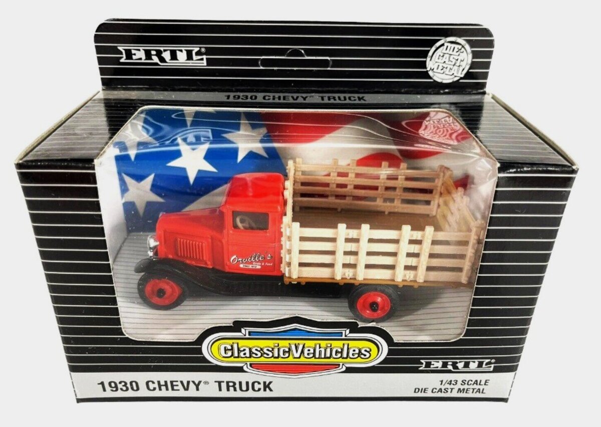 Ertl 2503 1:43 Scale Orville's Grain Feed 1930 Chevy Stake Truck Diecast Metal