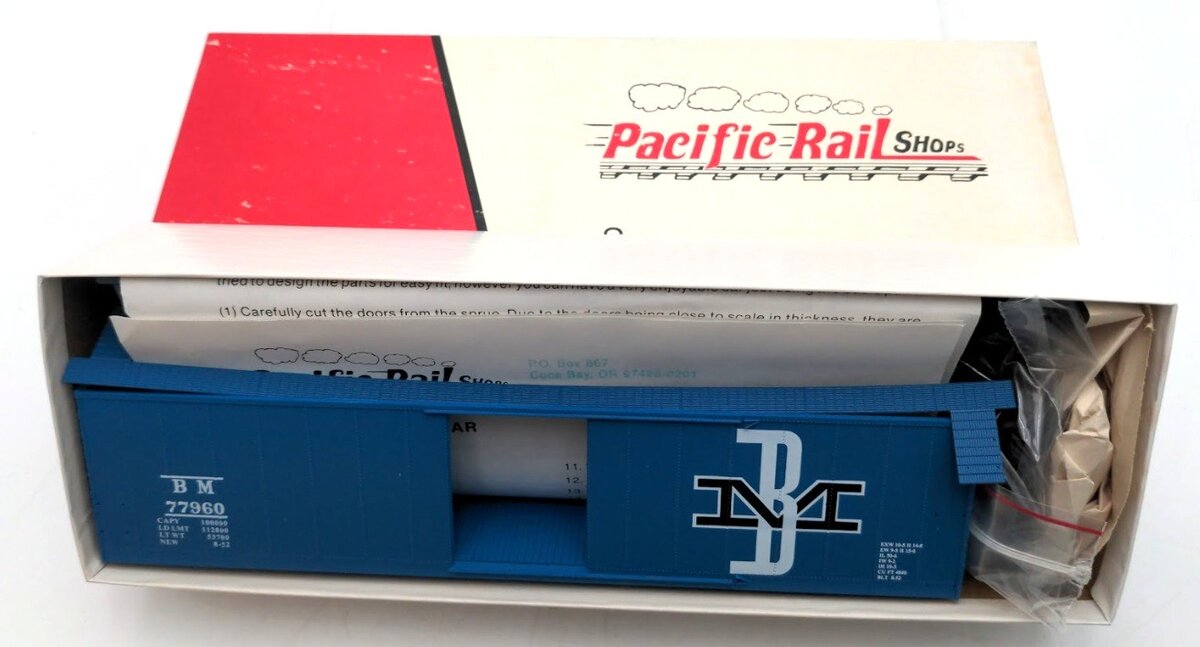 Pacific Rail B-521 S Scale Blue & Black Boston and Maine 50' Boxcar #77960 Kit