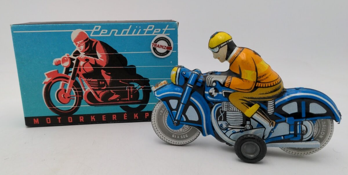 Acme 14061 By Pendu Pet Tin Litho Friction Ballon Cordactic Man on Motorcycle