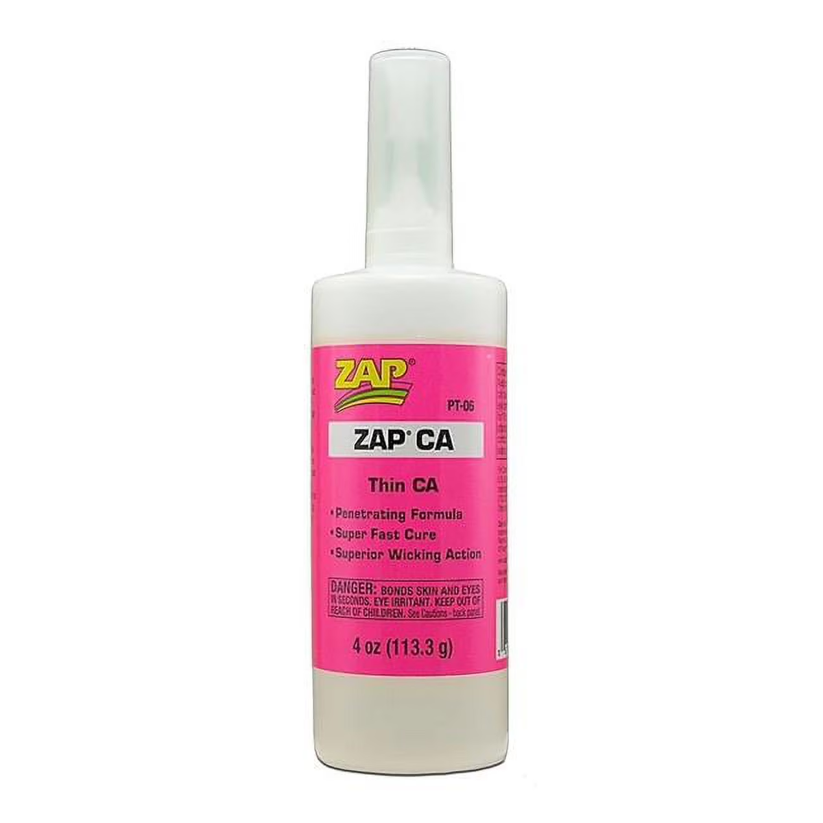 Pacer Glue 6 Pink Zap CA Adhesives - 4 oz. Bottle