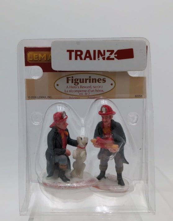 Lemax 62254 "A Hero's Reward" Firemen & Dog Polyresin Figurines Set of 2