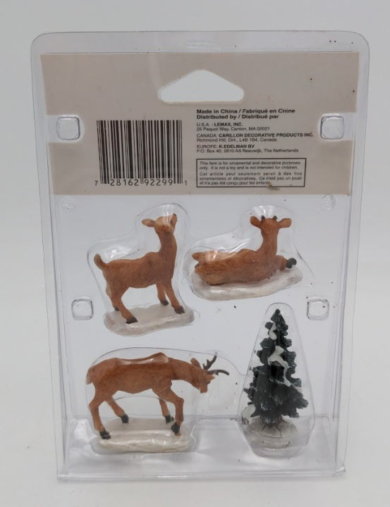 Lemax 92299A Village Collection Dad & Fawns W/Tree Polyresin Figurines(Set of 4)