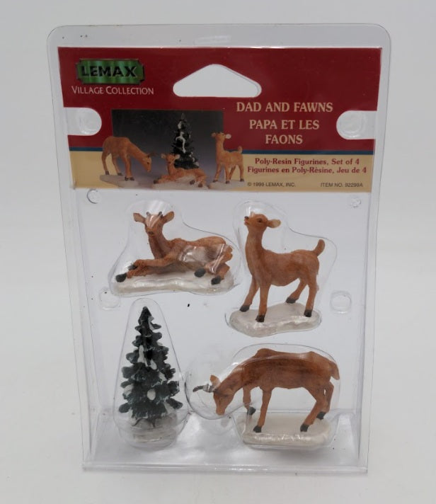 Lemax 92299A Village Collection Dad & Fawns W/Tree Polyresin Figurines(Set of 4)