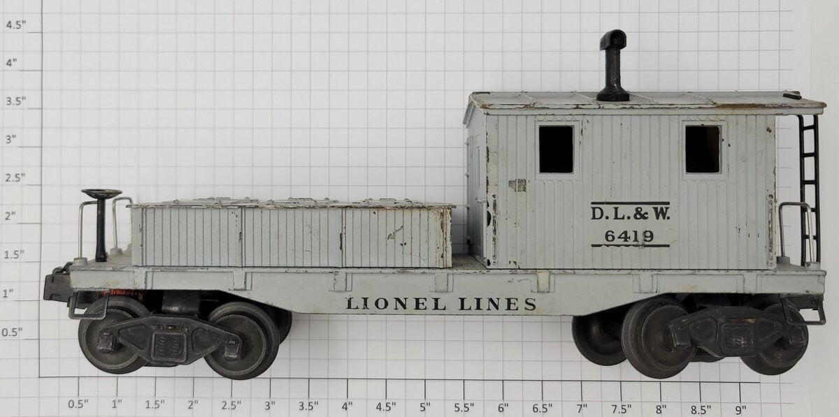 Lionel 6419 O Gauge DL&W Gray Work Caboose with Bar End Trucks and Damaged Roof