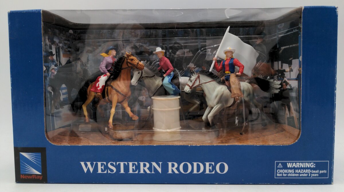 New-Ray 38005 Western Rodeo Champions Set Women Horse Riders W/ Barrel