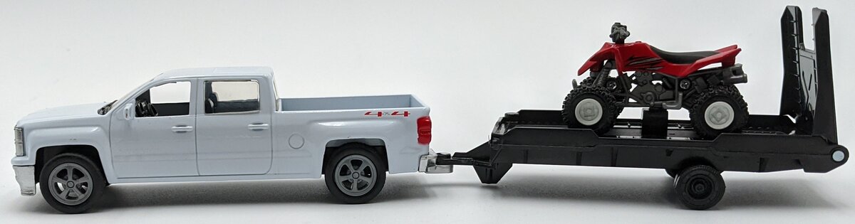 New-Ray 19535B 1:43 2014 Chevy Silverado With Trailer And ATV