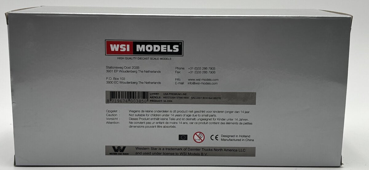 WSI 34-2004 1:50 White Western Star 4900-1 Semi-Tractor w/Ballast Box Bigge